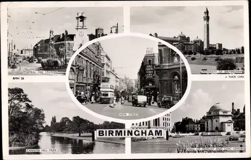 Ak Birmingham West Midlands England, Central Are Station, University, New Street, Cannon Hill Park