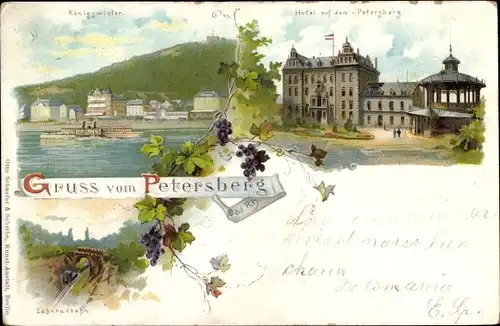Litho Königswinter am Rhein, Hotel auf dem Petersberg, Zahnradbahn