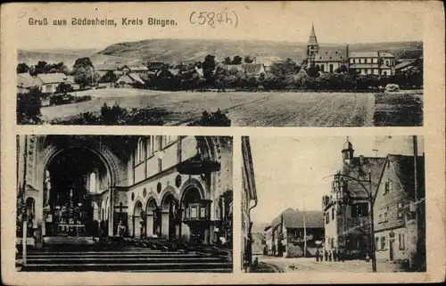 Ak Büdesheim Bingen am Rhein, Totalansicht, Kirche