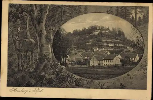 Passepartout Ak Homburg in der Pfalz Saarland, Teilansicht, Rehe