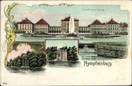 Litho Nymphenburg München Bayern, Königliches Schloss Nymphenburg