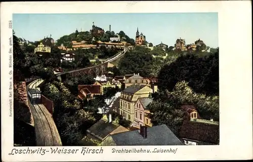 Ak Dresden Weißer Hirsch, Drahtseilbahn und Luisenhof