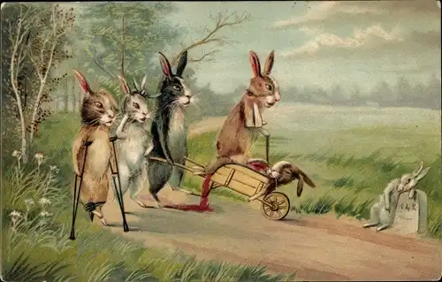 Ak Vermenschlichte verwundete Hasen