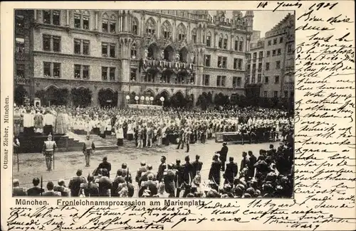 Ak München, Fronleichnamprozession am Marienplatz