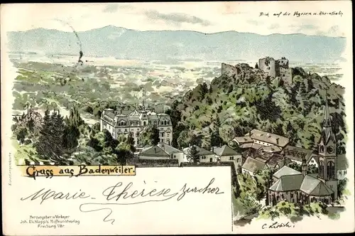 Künstler Litho Badenweiler im Schwarzwald, Gesamtansicht