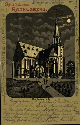 Mondschein Litho Bingen am Rhein, Rochusberg, Rochuskapelle