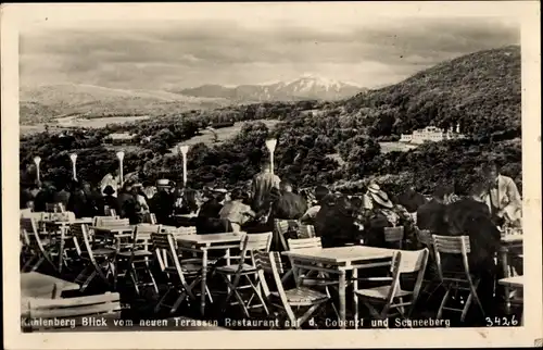 Ak Wien 19 Döbling Österreich, Kahlenberg, Cobenzl u. Schneeberg, Blick vom Terrassenrestaurant