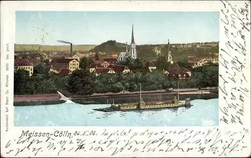 Golden Windows Leuchtfenster Ak Cölln Meißen Sachsen, Ortsansicht, Kirche, Dampfer