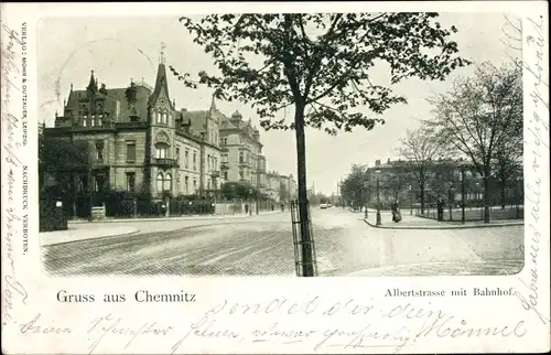 Ak Chemnitz in Sachsen, Albertstraße mit Bahnhof