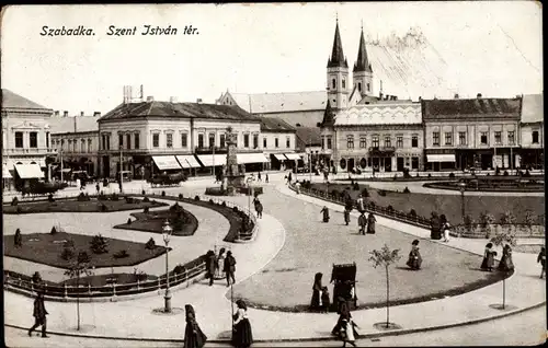 Ak Szabadka Subotica Serbien, Szent István tér, Blick auf einen Platz, Kirchturm