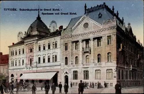 Ak Novi Sad Újvidék Neusatz Serbien, Sparkasse und Grand Hotel