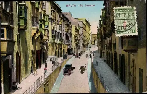 Ak Valletta Malta, St. Levante, Straßenpartie in der Stadt