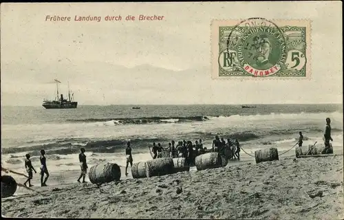 Ak Dahomey Benin, Frühere Landung durch die Brecher