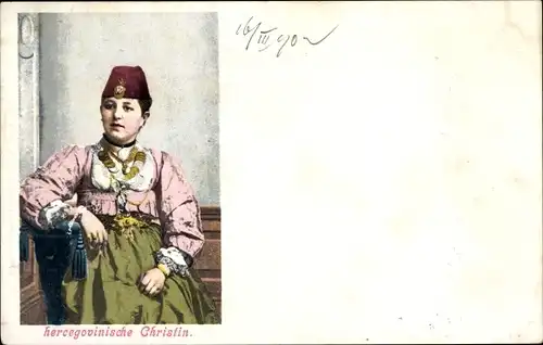 Ak Herzogovinische Christin, Portrait in Tracht