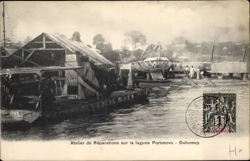Ak Porto Novo Benin, Atelier de Reparations sur la lagune
