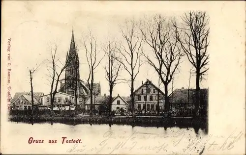 Ak Tostedt in Niedersachsen, Teilansicht, Kirche