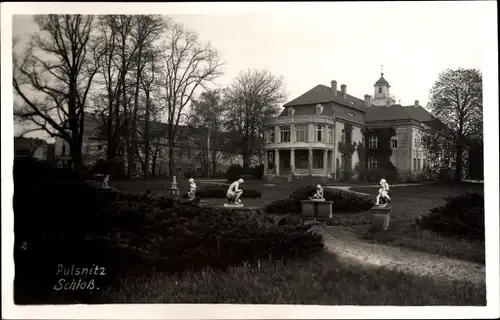 Foto Ak Pulsnitz Sachsen, Schloss, Park, Statuen