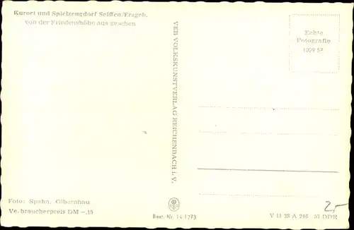 Ak Seiffen im Erzgebirge, Blick von der Friedenshöhe