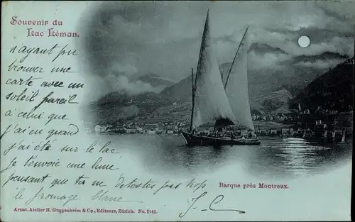 Mondschein Ak Montreux Kanton Waadt Schweiz, Barque