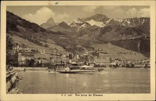 Ak Clarens Montreux Kanton Waadt, Blick auf den Ort, Salondampfer