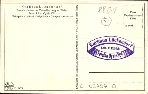 Ak Lückendorf Oybin in Sachsen, Lausitzer Geborge, Kurhaus, Inh. R. Ettrich, Ferienheim