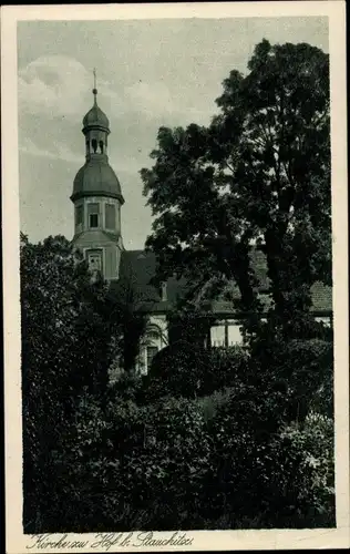 Ak Hof Naundorf in Sachsen, Blick zur Kirche, Bäume