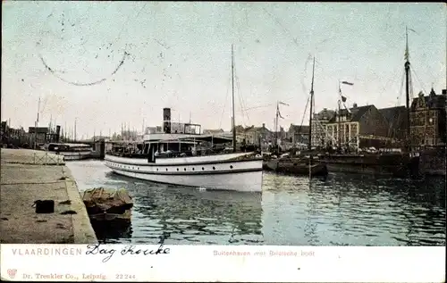 Ak Vlaardingen Südholland, Buitenhaven met Brielsche boot