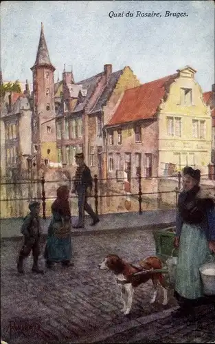 Künstler Ak Bruges Brügge Flandern Westflandern, Quai du Rosaire, Tuck 7927