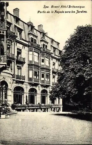 Ak Spa Wallonien Lüttich, Grand Hotel Britannique, Partie de la Faqade vers les Jardins