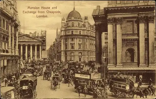 Ak London City England, Mansion House and Exchange from Cheapside