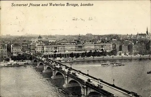Ak London City England, Somerset House and Waterloo Bridge