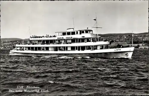 Ak Zürichsee Schweiz, das neue Motorschiff Linth