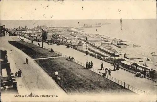 Ak Folkestone Kent South East England, Leas and Harbour