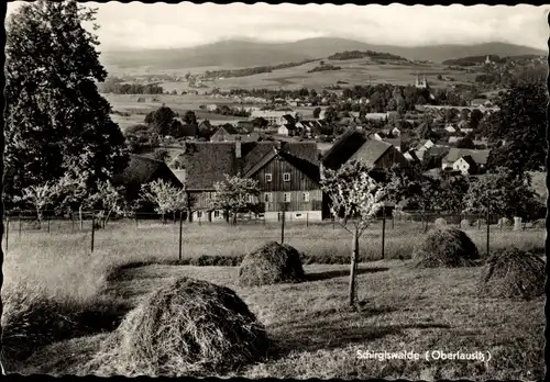 Ak Schirgiswalde Kirschau in Sachsen, Blick auf den Ort, Panorama, Heuberge