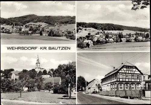 Ak Wehrsdorf Sohland an der Spree, Kirche, Straßenansicht, Blick auf Ortschaft und Umgebung