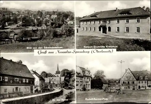 Ak Neusalza Spremberg in Sachsen, Teilansicht, Gaststätte Kretscham, Rudolf Renner Platz, Spree