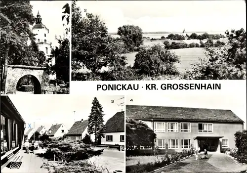 Ak Ponickau Thiendorf Sachsen, Kirche, Teilansicht, Polytechnische Oberschule