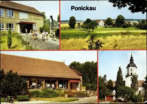 Ak Ponickau Thiendorf Sachsen, Polytechnische Oberschule, Einkaufszentrum, Kirche, Teilansicht