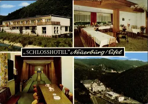 Ak Neuerburg in der Eifel, Restaurant Schlosshotel, Speisesaal, Kegelbahn