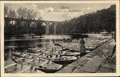 Ak Görlitz in der Lausitz, Am Viadukt mit Kahnstation, Boote