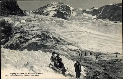 Ak Interlaken Kanton Bern Schweiz, Eigergletscher, Schlittenpartie