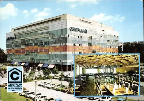 Ak Berlin Mitte, Centrum Warenhaus am Hauptbahnhof, Außenansicht mit Parkplatz, Restaurant