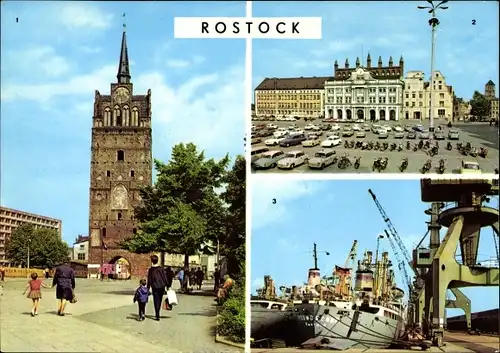 Ak Hansestadt Rostock, Kröpeliner Tor, Rathaus, Überseehafen