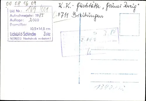 Ak Breitungen Südharz, Gaststätte Grüner Zweig