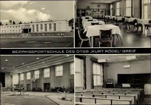 Ak Greiz im Vogtland, Bezirkssportschule des DTSB Kurt Rödel, Turnhalle, Speisesaal