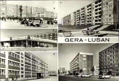 Ak Lusan Gera in Thüringen, Straße der Bauarbeiter, Kaufhalle Süd, Hans-Beimler-Oberschule