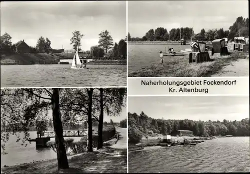 Ak Fockendorf in Thüringen, Naherholungsgebiet, See, Segelboot, Strand, Standkörbe