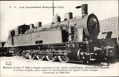 Ak Les Locomotives Francaises, Französische Eisenbahn, Dampflok No. 5030, Midi