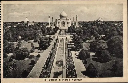 Ak Agra Indien, Taj Garden and Marble Fountain