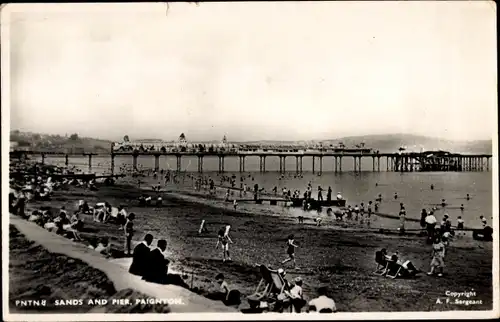 Ak Paignton South West England, Sands and Pier